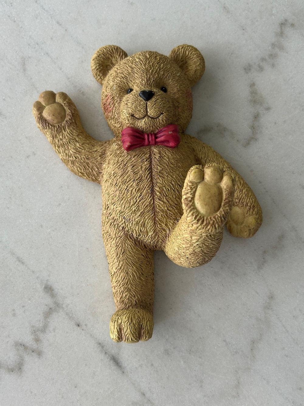 Decorative Teddy Bear Wall Hook in Brown with Red Bow